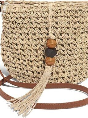 Crossbody Handwoven Straw Bag for Women Vacation Boho Beach Purse Wicker